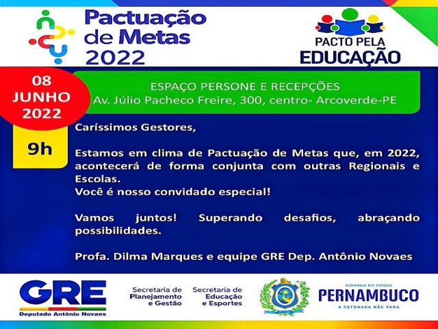Pactuação de Metas 2022  Data: 08 de Junho Horário: 9h Local: Arcoverde - PE