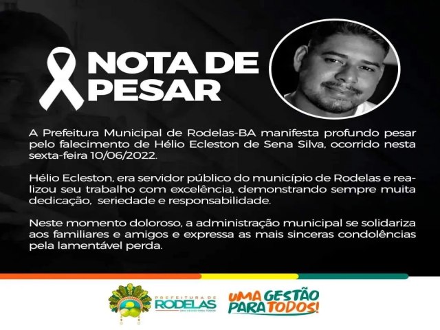 NOTA de PESAR Prefeitura de Rodelas-BA