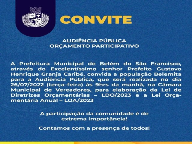 Convite da Prefeitura Municipal de Belém do São Francisco-PE