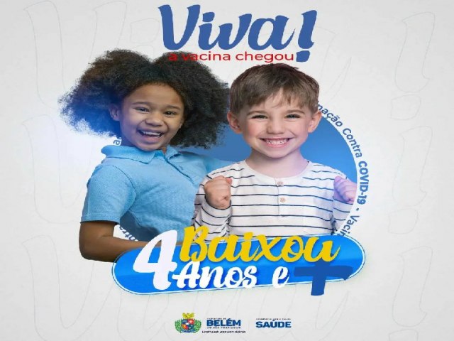 Prefeitura de Belém A partir de hoje (21) iniciaremos a vacinação contra a COVID-19 para crianças de 4 anos e mais sem comorbidades 