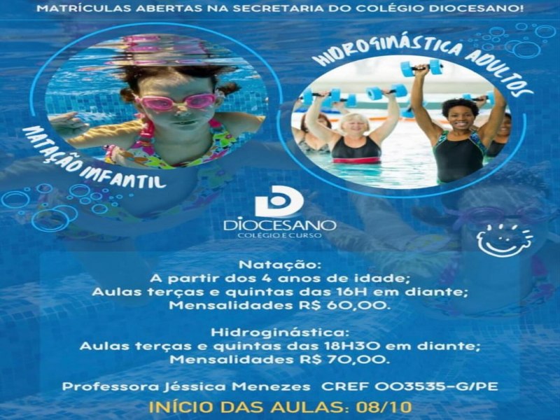 Diocesano Colegio e Curso Vamos unir a pratica de exerccios e a refrescncia de um bom banho de piscina nesses dias quentes que esto chegando com muita fora!