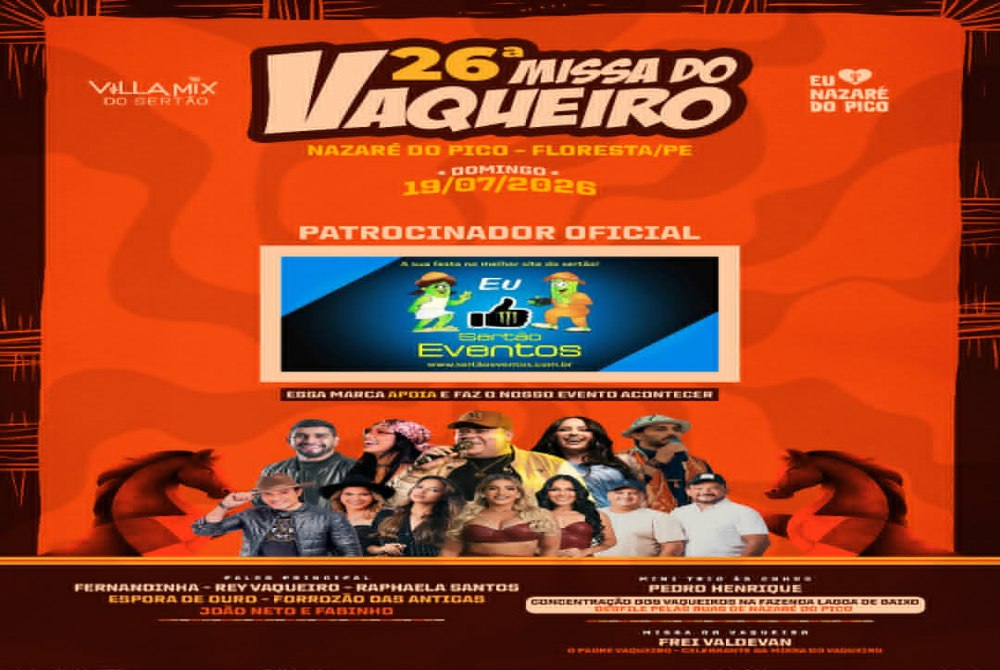 � com imensa satisfa��o que a Comiss�o Organizadora da 26� Missa do Vaqueiro de Nazar� do Pico, agradece o Patroc�nio dessa marca @sertaoeventos que soma conosco para a realiza��o desse importante evento. 