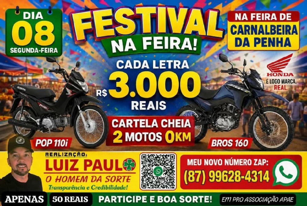 Al�, Carnaubeira da Penha! Vem a� o Bing de Duas Motos Honda. Especial Dia dos namorados