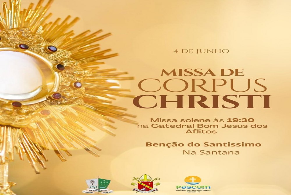 Solenidade de Corpus Christi   Convidamos toda a comunidade paroquial para juntos celebrarmos no pr�ximo dia 04/06, a Santa Missa de Corpus Christi, �s 19h30.