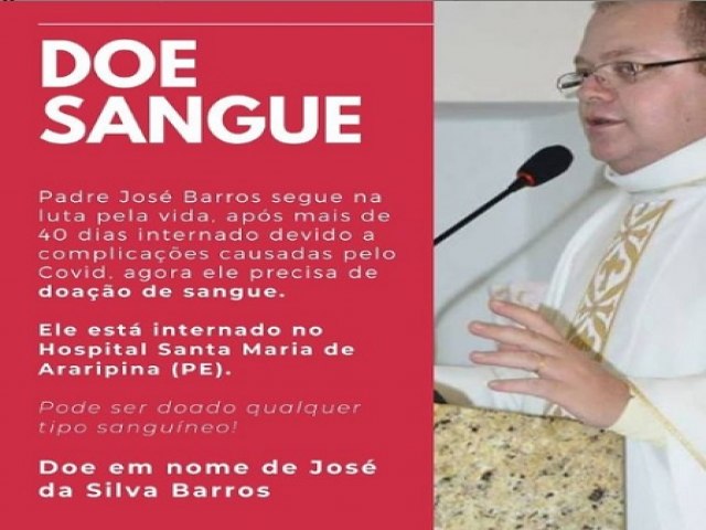 Parquias da Diocese de Salgueiro fazem campanha por doaes de sangue para padre Jos Barros