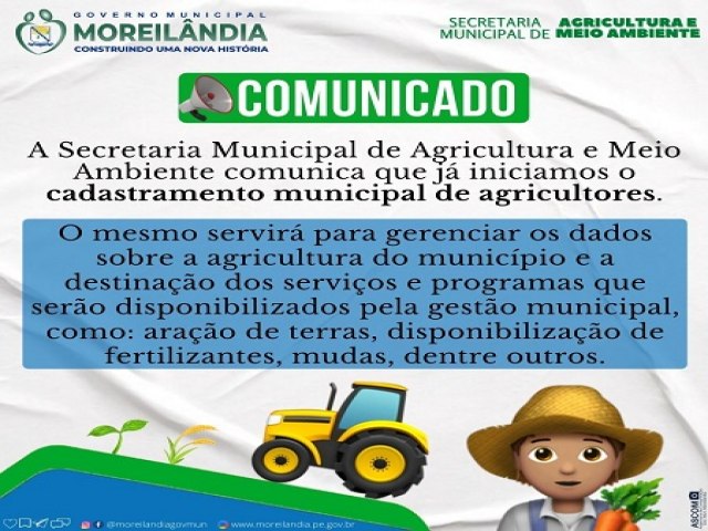 Secretaria de Agricultura de Moreilndia faz cadastro municipal de agricultores