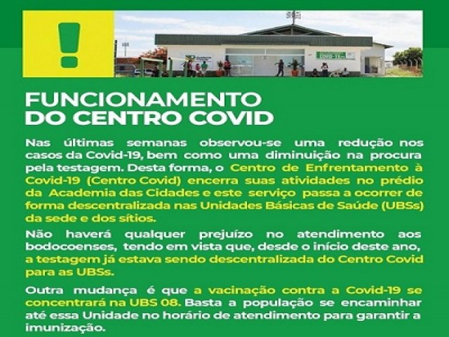 Centro Covid de Bodocó é desativado após redução de casos da doença no município