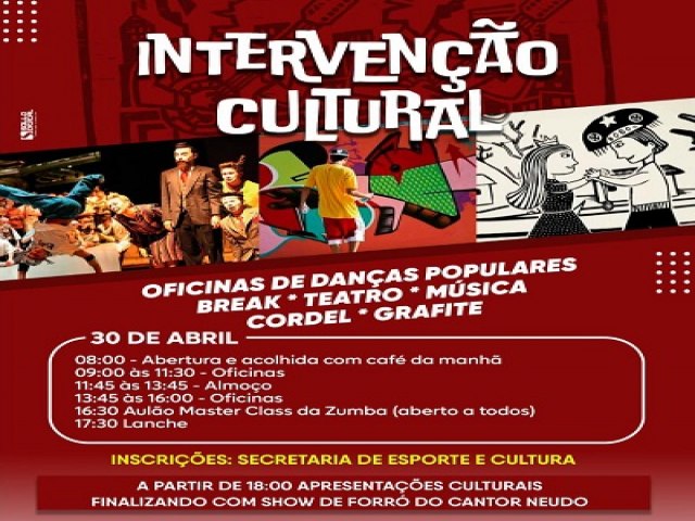 Secretaria de Cultura de Granito promove Interveno Cultural no dia 30 de abril