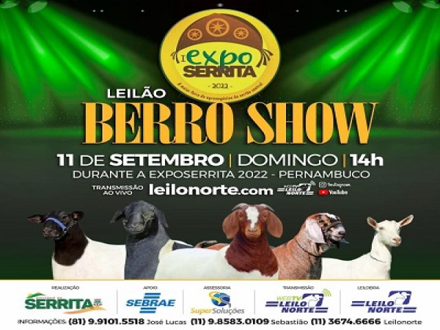 ExpoSerrita ter Leilo Berro Show com comercializao de ovinos e caprinos