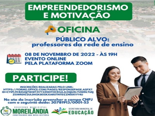 Governo de Moreilndia oferece oficina sobre Empreendedorismo e Motivao para os professores