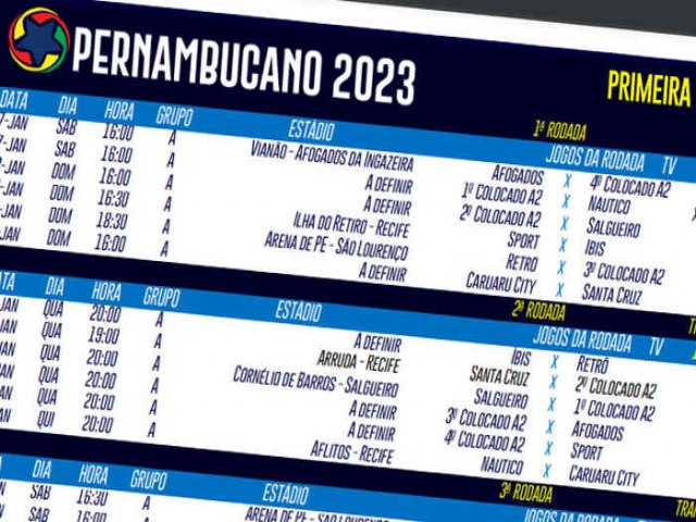FPF divulga nova tabela do Campeonato Pernambucano 2023. Primeira rodada comea no sbado, 07 de janeiro
