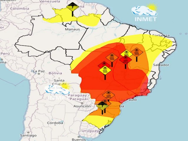 Inmet amplia alerta vermelho de grande perigo para 11 estados e o DF e o estende at tera-feira (26)