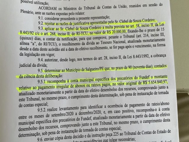 Ex-prefeito de Salgueiro  multado pelo Tribunal de Contas da Unio