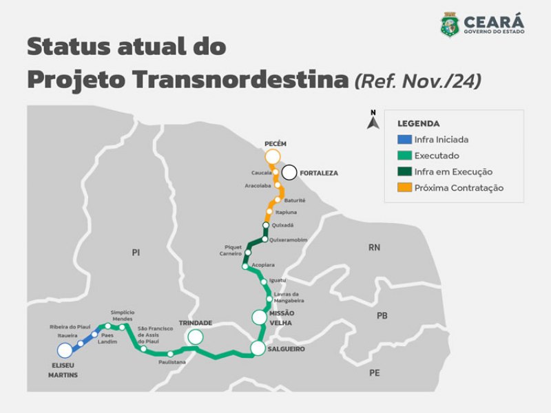 Com investimento de R$ 3,6 bilhes, obras da Transnordestina avanam no Cear