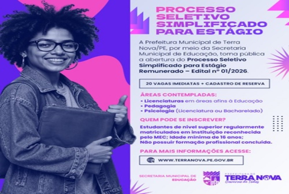 Prefeitura de Terra Nova-PE realiza Processo Seletivo para Est�gio Remunerado