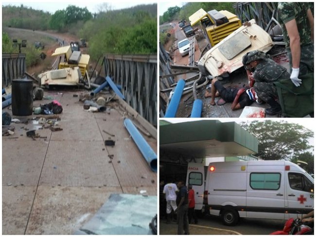 Caminhão 'tomba' em ponte e duas pessoas ficam gravemente feridas no Piaui