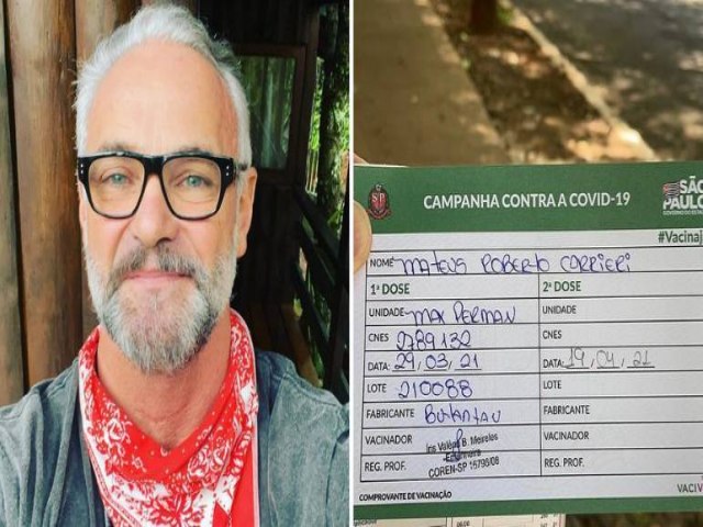 Mateus Carrieri, de 54 anos, toma vacina contra covid: 'Não furei fila'