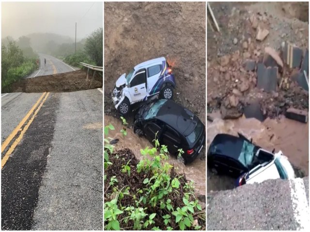 Carros caem em cratera aberta pela chuva no Cear, e sete pessoas ficam feridas