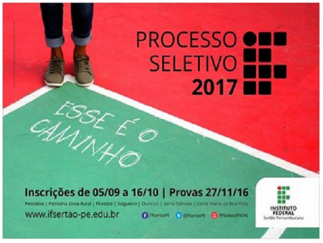 IF Serto-PE lana edital do Processo Seletivo 2017 para cursos tcnicos