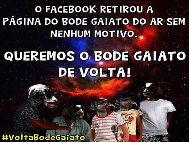 Pgina do Bode Gaiato no Facebook  retirada do ar