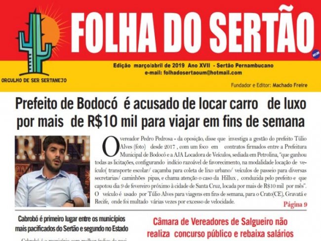 Edio de maro/abril da Folha do Serto destaca denncia contra prefeito do Bodoc