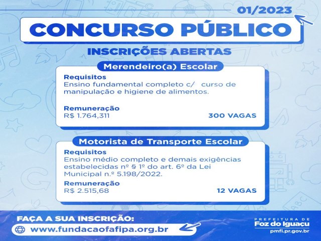 Concurso para merendeiro(a) e motorista do transporte escolar