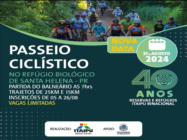 Nova data! Inscreva-se para o Passeio Ciclstico no Refgio Biolgico Santa Helena (PR)