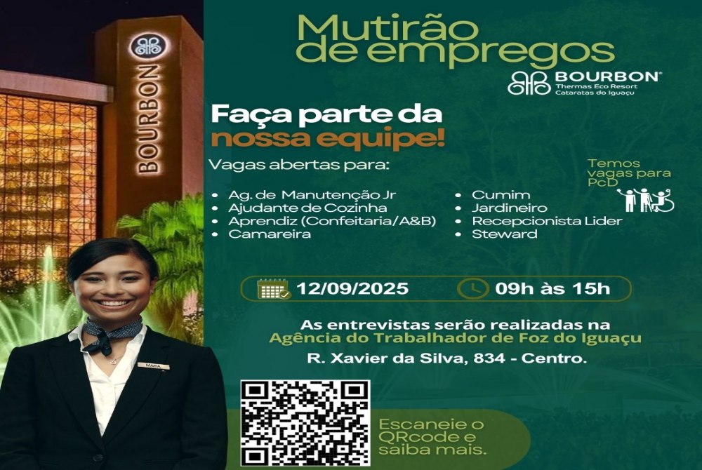Ag�ncia do Trabalhador promove mutir�o de empregos do Bourbon Cataratas do Igua�u na sexta-feira (12)