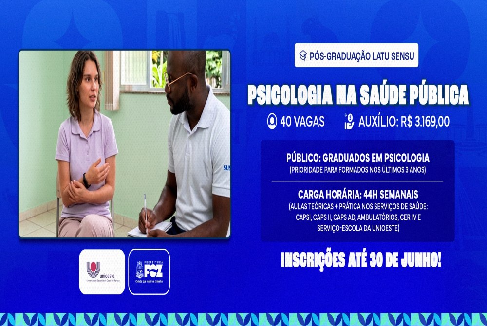 P�s-gradua��o em Psicologia na Sa�de P�blica oferece 40 vagas e bolsas em Foz do Igua�u