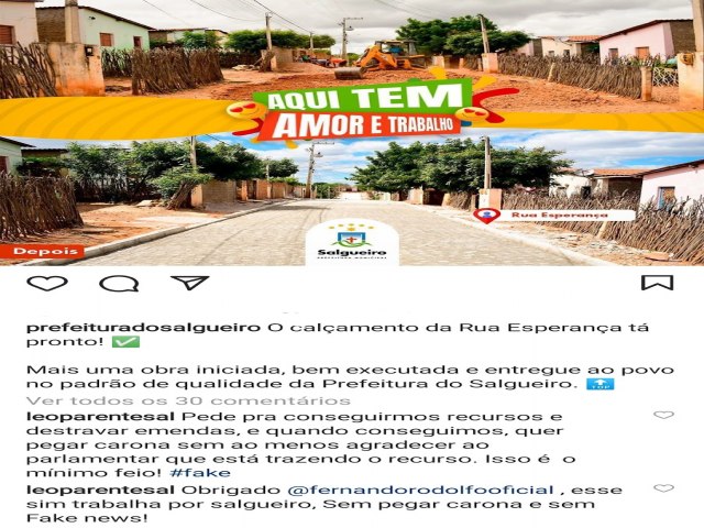 Vereador de Salgueiro-PE: Lo Parente, Rebate comentrios na pgina do Instagram da Prefeitura do Salgueiro.