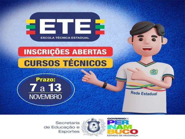 ETE Professor Urbano Gomes de S oferece 135 vagas em dois cursos tcnicos no Processo Seletivo de 2024
