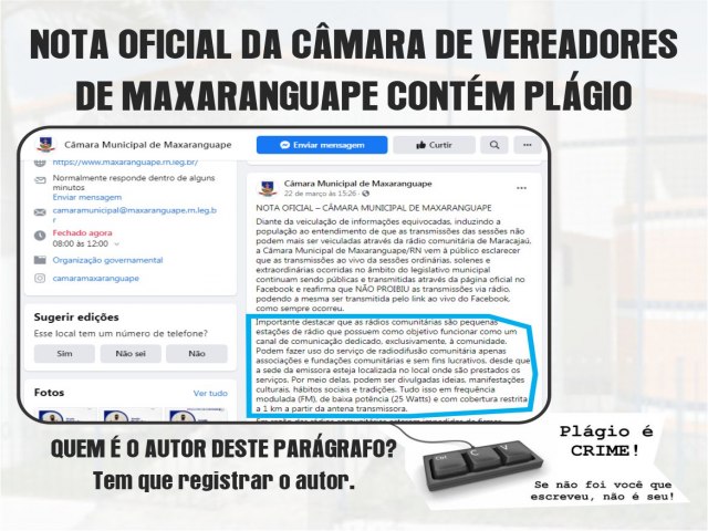 NOTA OFICIAL DA CMARA DE VEREADORES DE MAXARANGUAPE CONTM PARTE PLAGIADA