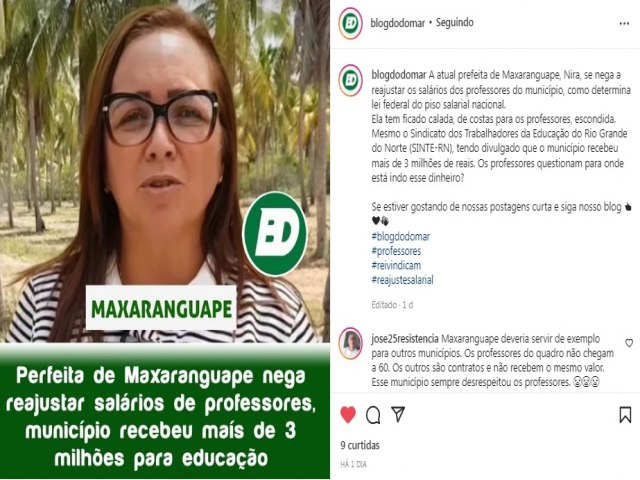 Prefeita de Maxaranguape, Professora Nira, se nega a reajustar os salários dos professores do município