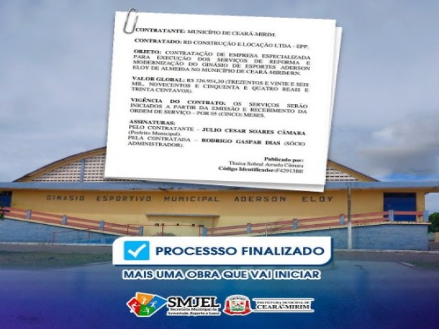 Ceará-Mirim: Concluído processo licitatório para reforma do Ginásio de Esportes Aderson Eloy de Almeida