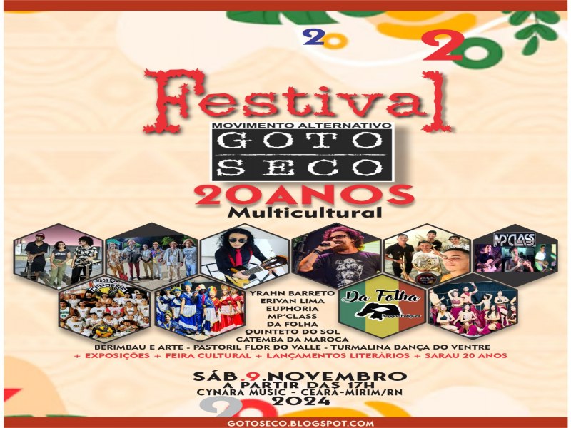 GOTO SECO CELEBRA 20 ANOS: Festival Multicultural ser sbado 9 de novembro em Cear-Mirim