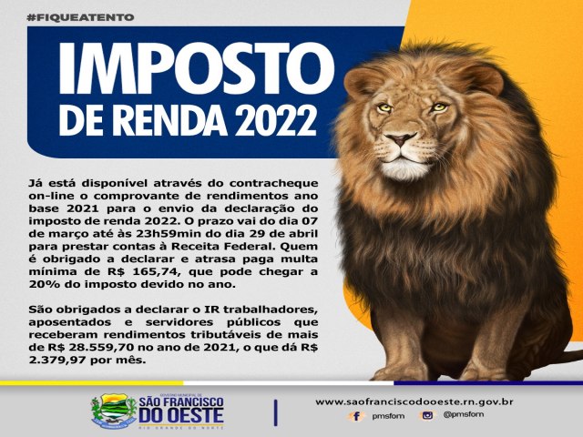 SO FRANCISCO DO OESTE/RN: Prefeitura Municipal  informativo IMPOSTO DE RENDA  ano base  2021