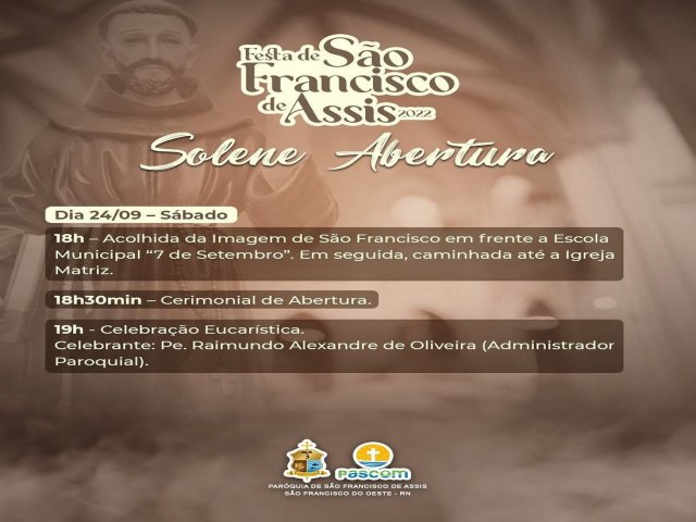 SO FRANCISCO DO OESTE/RN: ABERTURA SOLENE - FESTA DO PADROEIRO SO FRANCISCO DE ASSIS