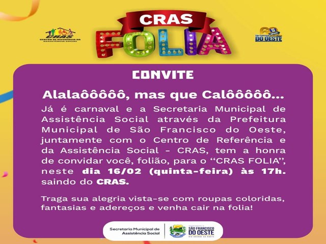 SO FRANCISCO DO OESTE/RN: Convite - CRAS FOLIA