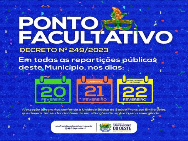 SO FRANCISCO DO OESTE/RN: DECRETO MUNICIPAL N 249/2023