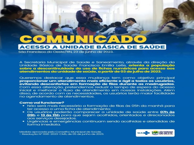 SO FRANCISCO DO OESTE/RN: Comunicado Secretaria Municipal de Sade e Saneamento