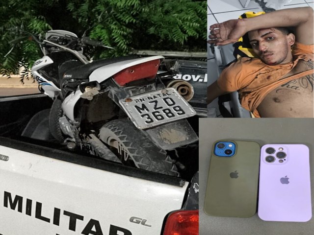 SUSPEITO DE REALIZAR 03 ASSALTOS EM TENENTE LAURENTINO CRUZ FOI PRESO EM FLOR�NIA. ARMA DE FOGO, MOTOCICLETA E CELULARES FORAM RECUPERADOS