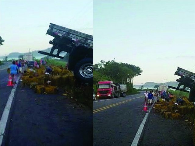 ACIDENTE COM CAMINHO CARREGADO DE FRUTAS E VERDURAS DEIXA MOTORISTA FERIDO NO INTERIOR DE ALAGOAS