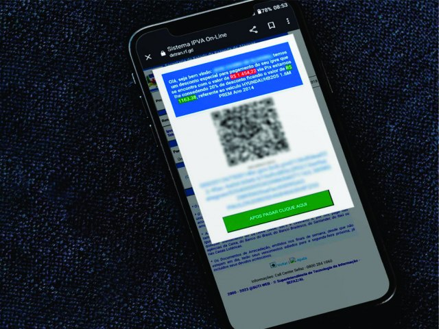 Sefaz alerta que  falso link compartilhado pelo WhatsApp informando pagamento do IPVA 2023 por PIX