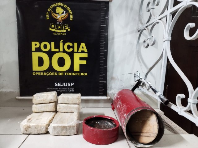 DOF apreende pasta base de cocaína dentro de extintor de incêndio em Corumbá 