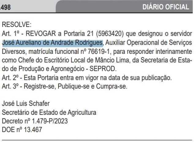 Aliado de Deda deixa de responder como chefe na Seprod, em Mncio Lima