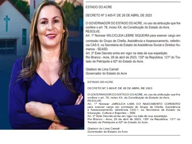 Silene Siqueira cresce no governo de Cameli e emplaca mais duas pessoas nas secretarias do Estado