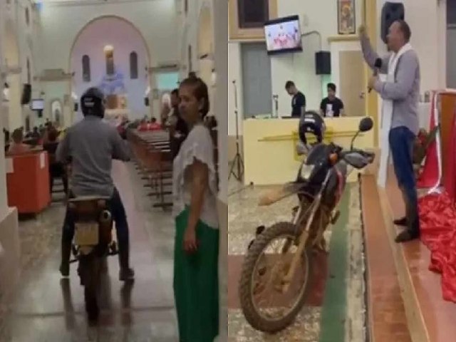 'Delivery de bnos': padre viraliza ao entrar de moto em igreja no Acre