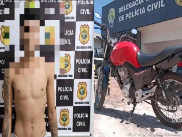 Polcia Civil prende em flagrante acusado de roubo de motocicleta em Cruzeiro do Sul