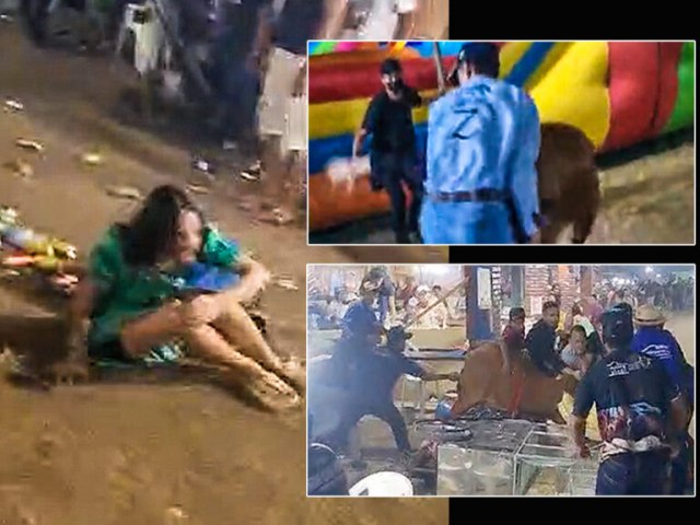 Boi escapa da arena de rodeios, destri quiosques e deixa pessoas feridas na Expoacre; Veja o vdeo