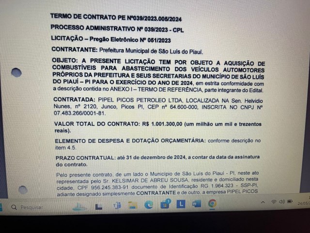 Entre os menores e mais pobres do Piau municipio celebra contrato de um milho e trezentos mil reais para aquisio de combustveis 
